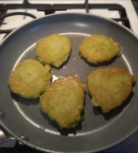 Cornbread Pieces after browned on one side